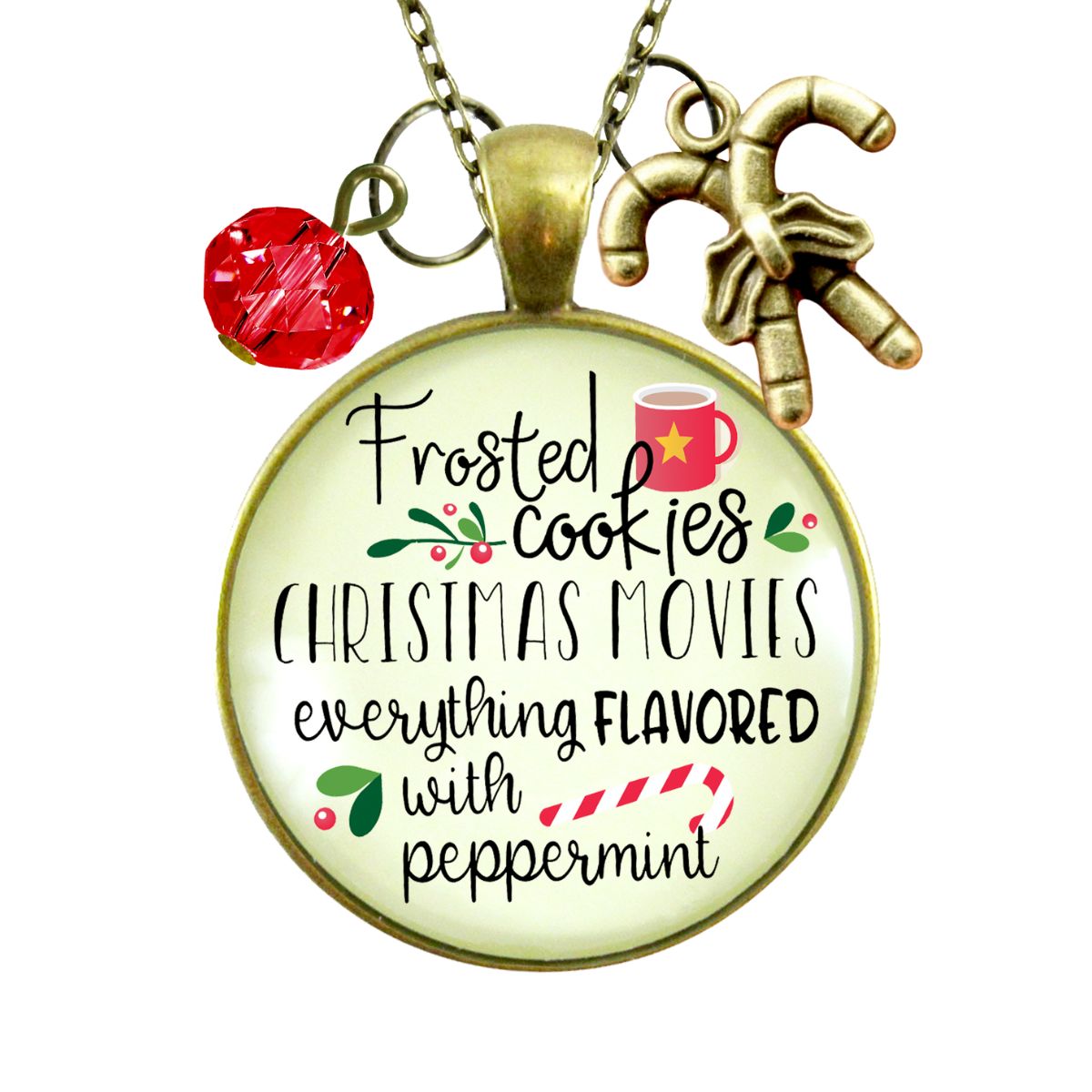 Christmas Necklace Frosted Cookies Holiday Jewelry Candy Cane Charm  Necklace - Gutsy Goodness Handmade Jewelry