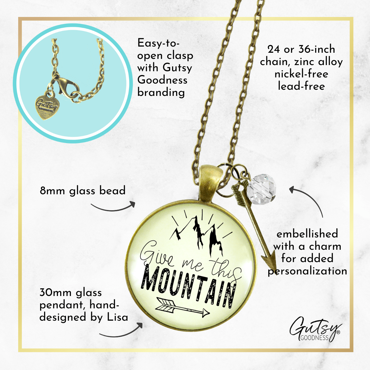 Gutsy Goodness Give Me This Mountain Motivational Necklace Pendant Mantra Quote Arrow Charm - Gutsy Goodness Handmade Jewelry;Give Me This Mountain Motivational Necklace Pendant Mantra Quote Arrow Charm - Gutsy Goodness Handmade Jewelry Gifts