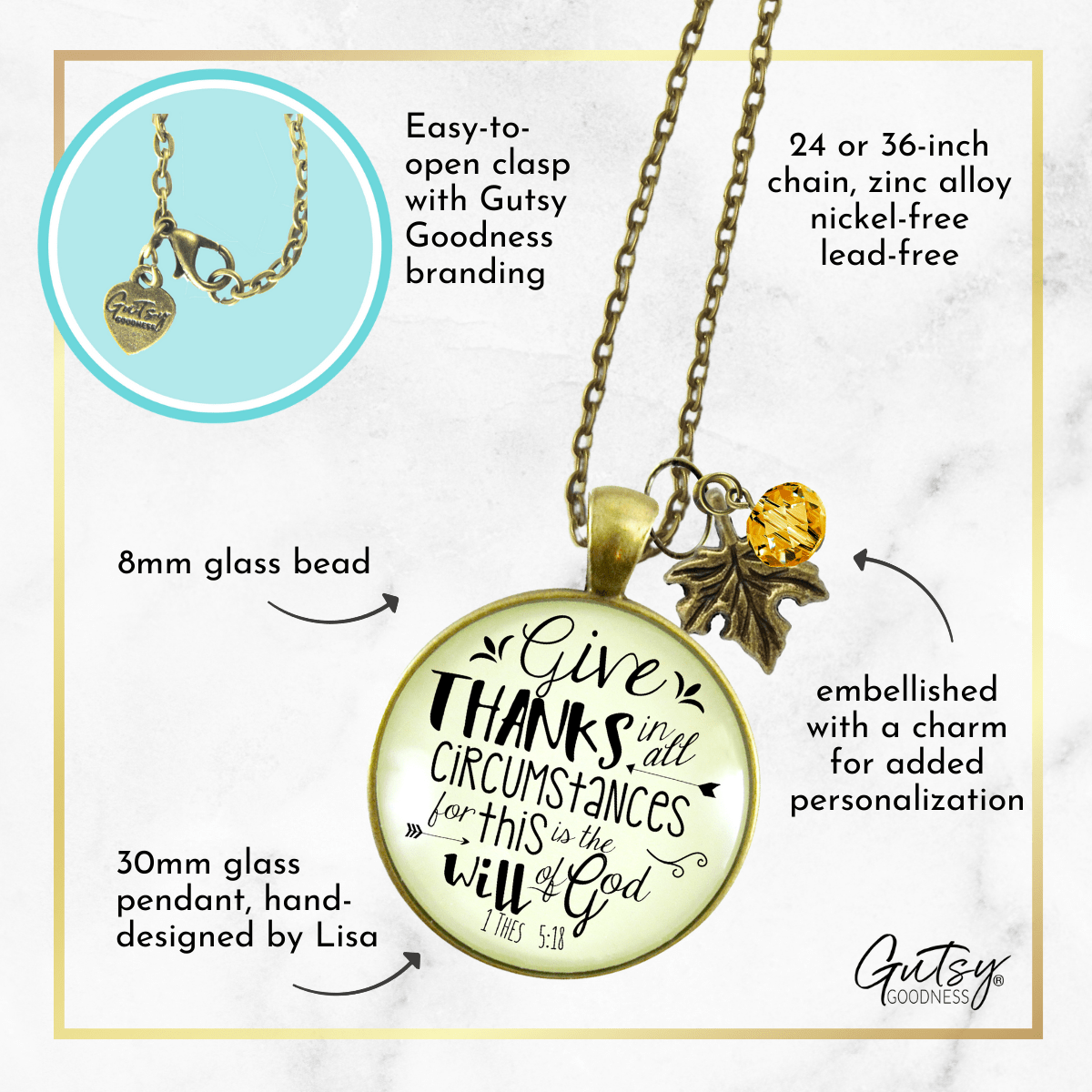 Gutsy Goodness Autumn Necklace Give Thanks In All Circumstances Faith Inspired Jewelry - Gutsy Goodness Handmade Jewelry;Autumn Necklace Give Thanks In All Circumstances Faith Inspired Jewelry - Gutsy Goodness Handmade Jewelry Gifts