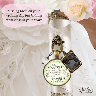 On Your Wedding Day OUR Heart Is There Walking Beside You DAUGHTER - DESTINATION BRONZE - CREAM - WHITE BEAD
