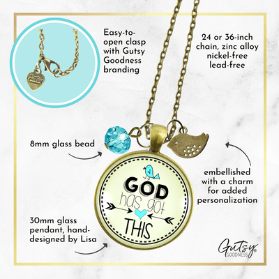 Gutsy Goodness He Has Got This Faith Inspired Jewelry Vintage Style Pendant Bird Charm - Gutsy Goodness Handmade Jewelry;He Has Got This Faith Inspired Jewelry Vintage Style Pendant Bird Charm - Gutsy Goodness Handmade Jewelry Gifts