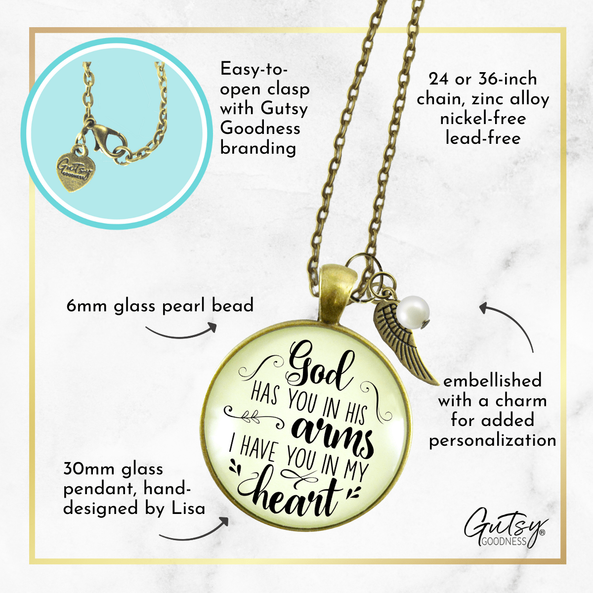 Gutsy Goodness God Has You in His Arms Memorial Necklace Jewelry Angel Wing Charm - Gutsy Goodness Handmade Jewelry;God Has You In His Arms Memorial Necklace Jewelry Angel Wing Charm - Gutsy Goodness Handmade Jewelry Gifts