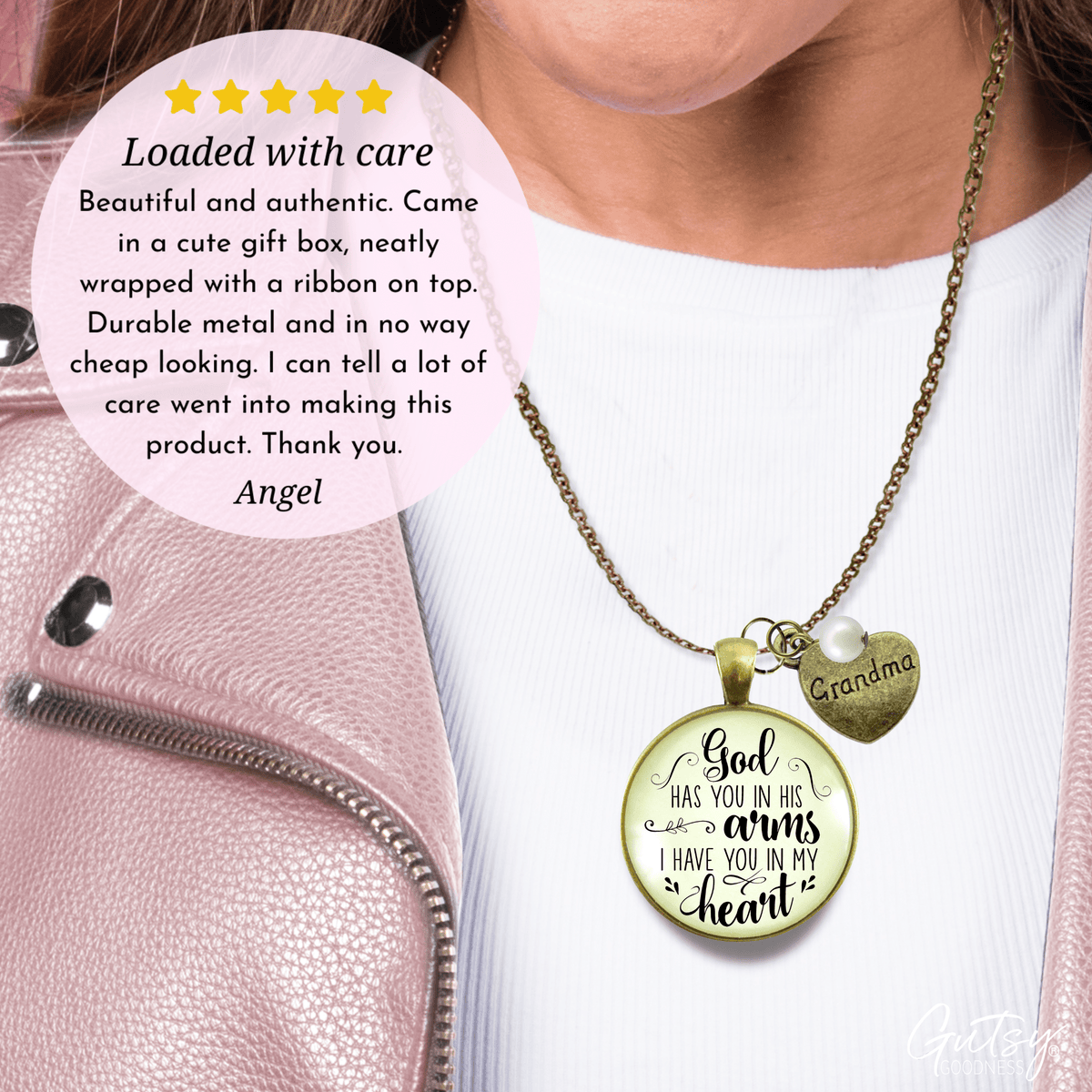 Gutsy Goodness Grandma Memorial Necklace God Has You In His Arms Grandmother Heart Gift - Gutsy Goodness;Grandma Memorial Necklace God Has You In His Arms Grandmother Heart Gift - Gutsy Goodness Handmade Jewelry Gifts