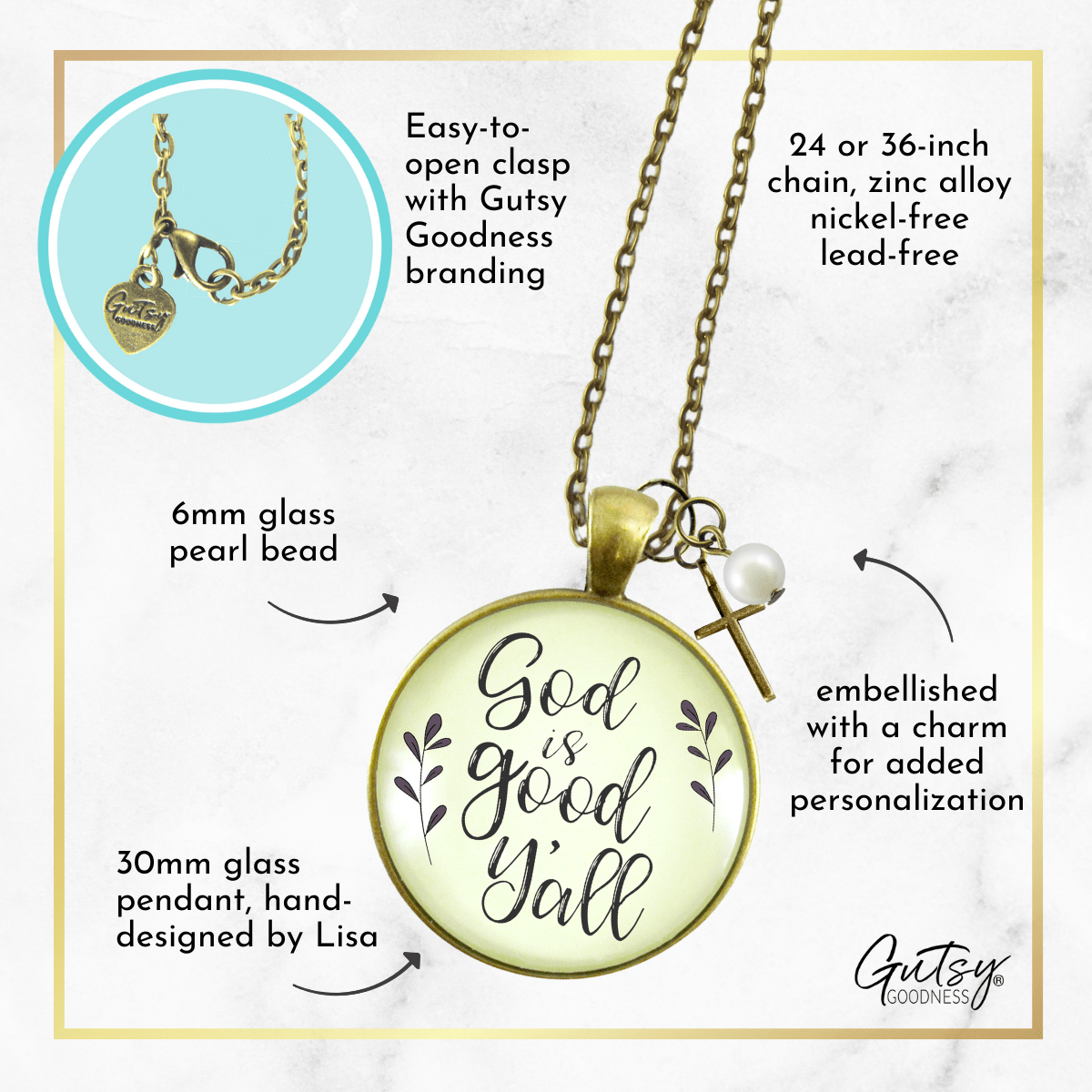 Gutsy Goodness God is Good Y'all Country Necklace Faith Jewelry Cross Charm - Gutsy Goodness Handmade Jewelry;God Is Good Y'all Country Necklace Faith Jewelry Cross Charm - Gutsy Goodness Handmade Jewelry Gifts