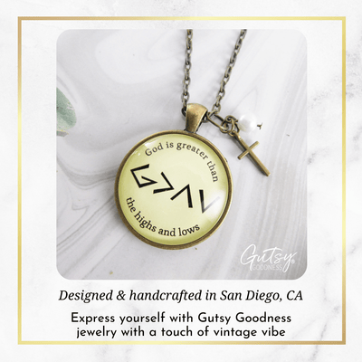 Gutsy Goodness God is Greater Than Highs Lows Christian Necklace Jewelry Cross Charm - Gutsy Goodness Handmade Jewelry;God Is Greater Than Highs Lows Christian Necklace Jewelry Cross Charm - Gutsy Goodness Handmade Jewelry Gifts