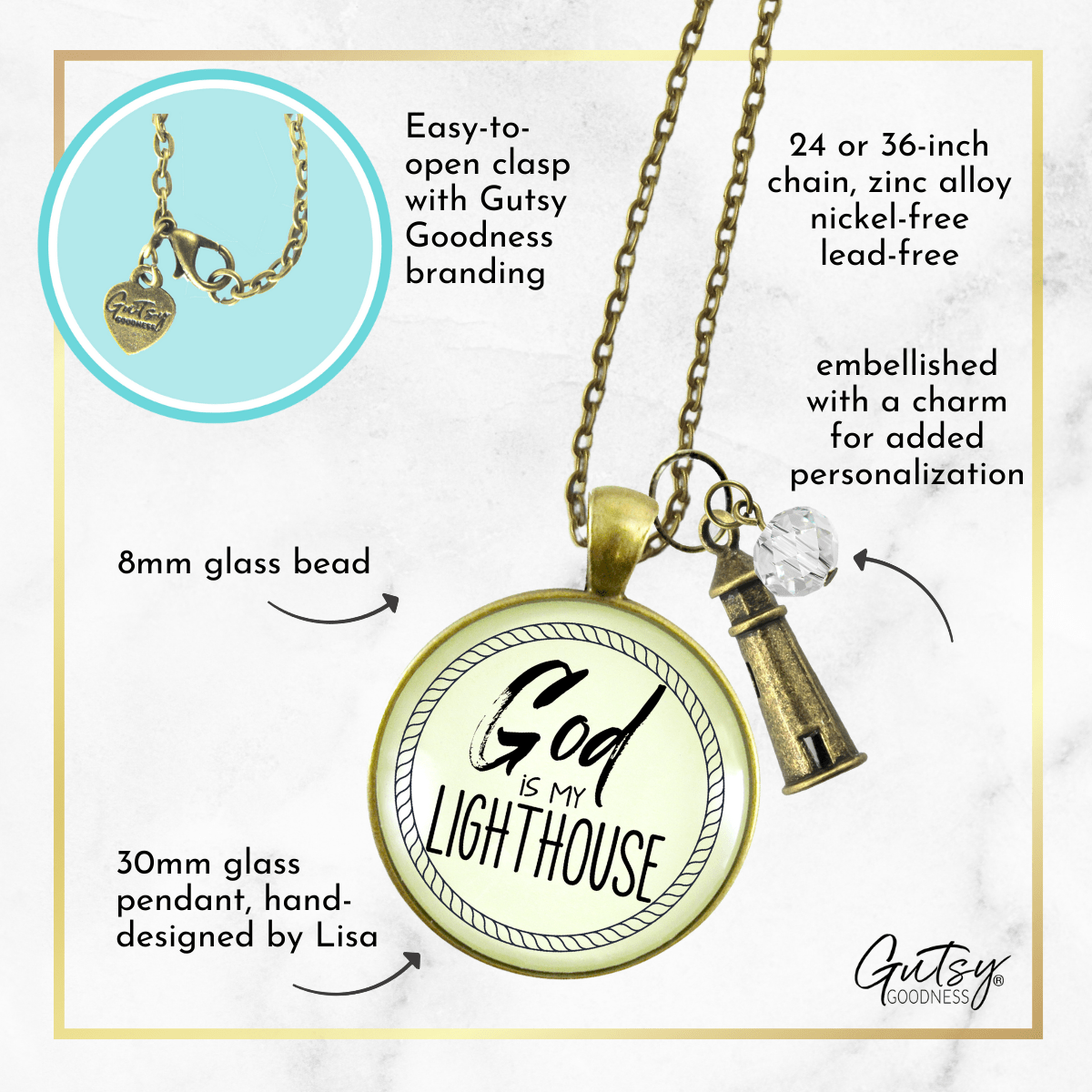 Gutsy Goodness God is My Lighthouse Necklace Faith Nautical Womens Christian Jewelry - Gutsy Goodness;God Is My Lighthouse Necklace Faith Nautical Womens Christian Jewelry - Gutsy Goodness Handmade Jewelry Gifts