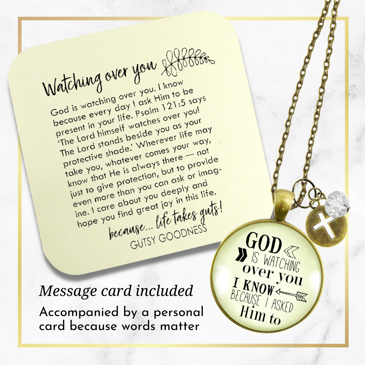 Gutsy Goodness Faith Necklace He is Watching Over You Vintage Charm Jewelry - Gutsy Goodness;Faith Necklace He Is Watching Over You Vintage Charm Jewelry - Gutsy Goodness Handmade Jewelry Gifts