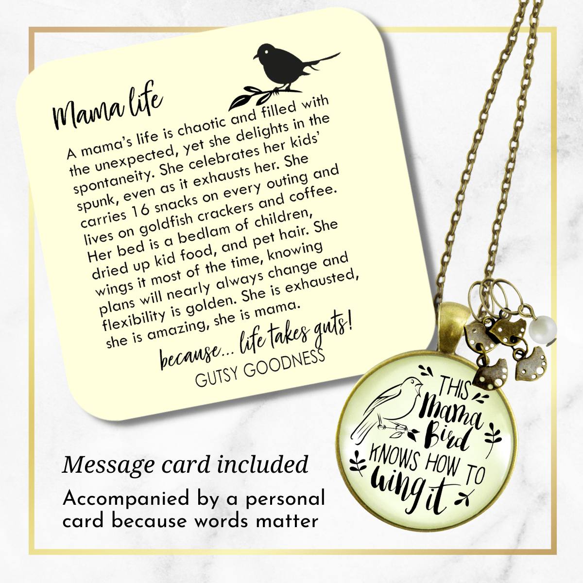 Mama Bird Necklace 4 Kids Wings It Baby Bird Charm Gift Mom Jewelry - Gutsy Goodness;Mama Bird Necklace 4 Kids Wings It Baby Bird Charm Gift Mom Jewelry - Gutsy Goodness Handmade Jewelry Gifts