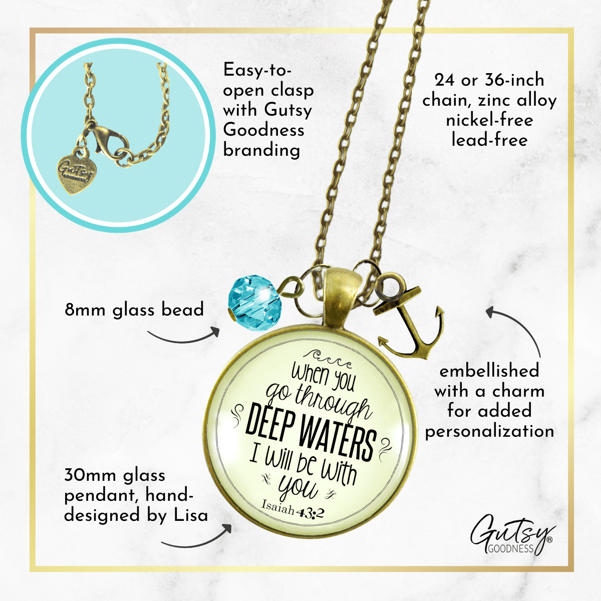 Anchor Necklace Deep Waters Faith Inspired Life Verse Womens Jewelry Gift - Gutsy Goodness