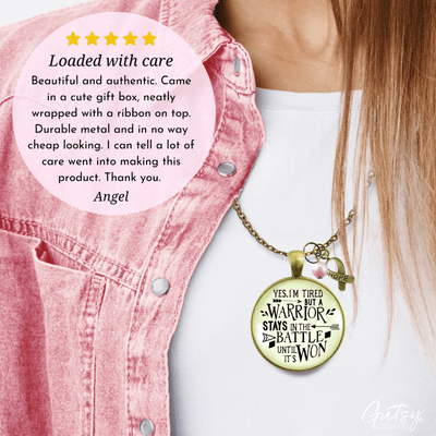 Gutsy Goodness Breast Cancer Necklace Yes I Am Tired But A Warrior Gift Survivor Pink Charm - Gutsy Goodness Handmade Jewelry;Breast Cancer Necklace Yes I Am Tired But A Warrior Gift Survivor Pink Charm - Gutsy Goodness Handmade Jewelry Gifts