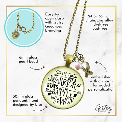 Gutsy Goodness Breast Cancer Necklace Yes I Am Tired But A Warrior Gift Survivor Pink Charm - Gutsy Goodness Handmade Jewelry;Breast Cancer Necklace Yes I Am Tired But A Warrior Gift Survivor Pink Charm - Gutsy Goodness Handmade Jewelry Gifts