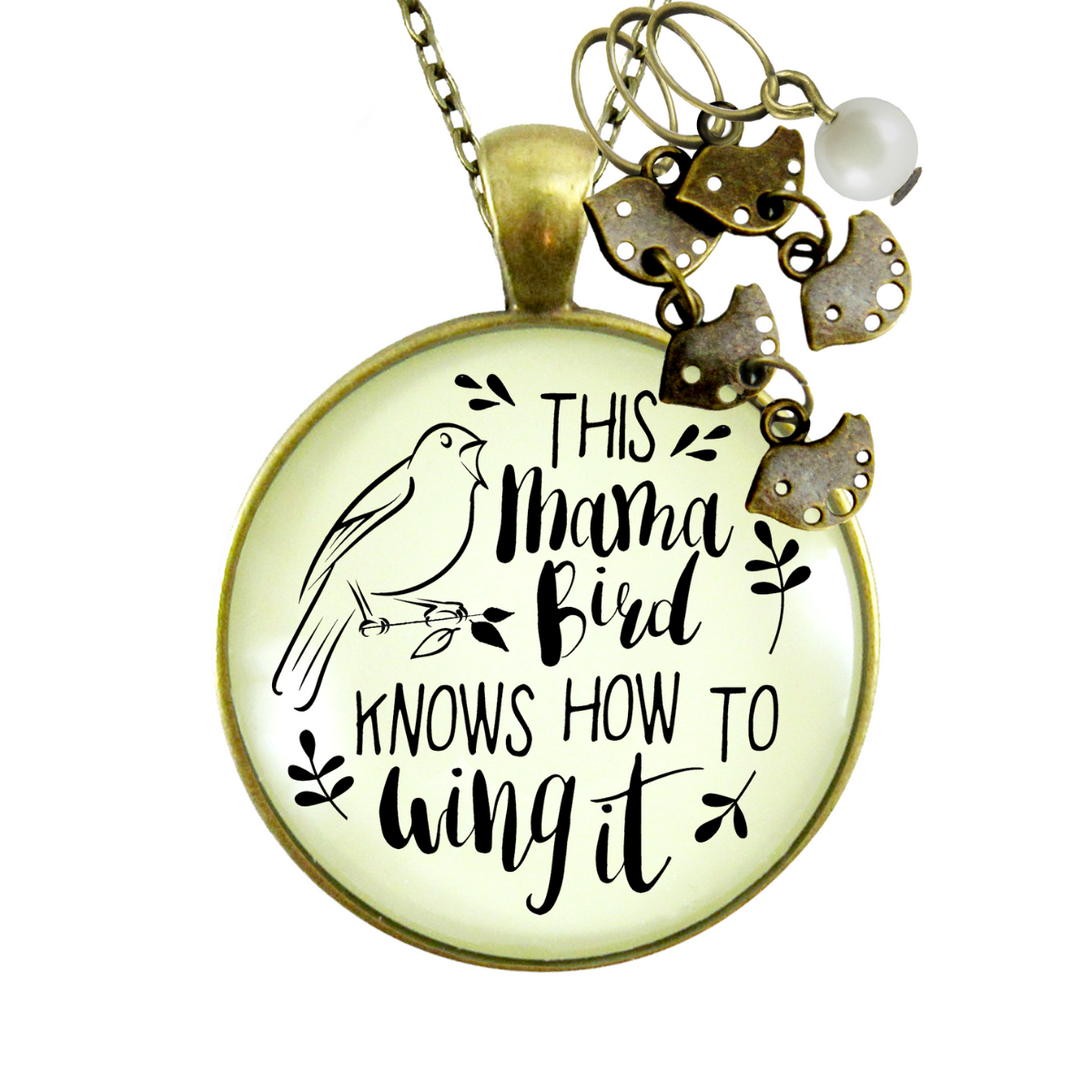 Mama Bird Necklace 5 Kids Wings It Baby Bird Charm Gift Mom Jewelry  Necklace - Gutsy Goodness Handmade Jewelry