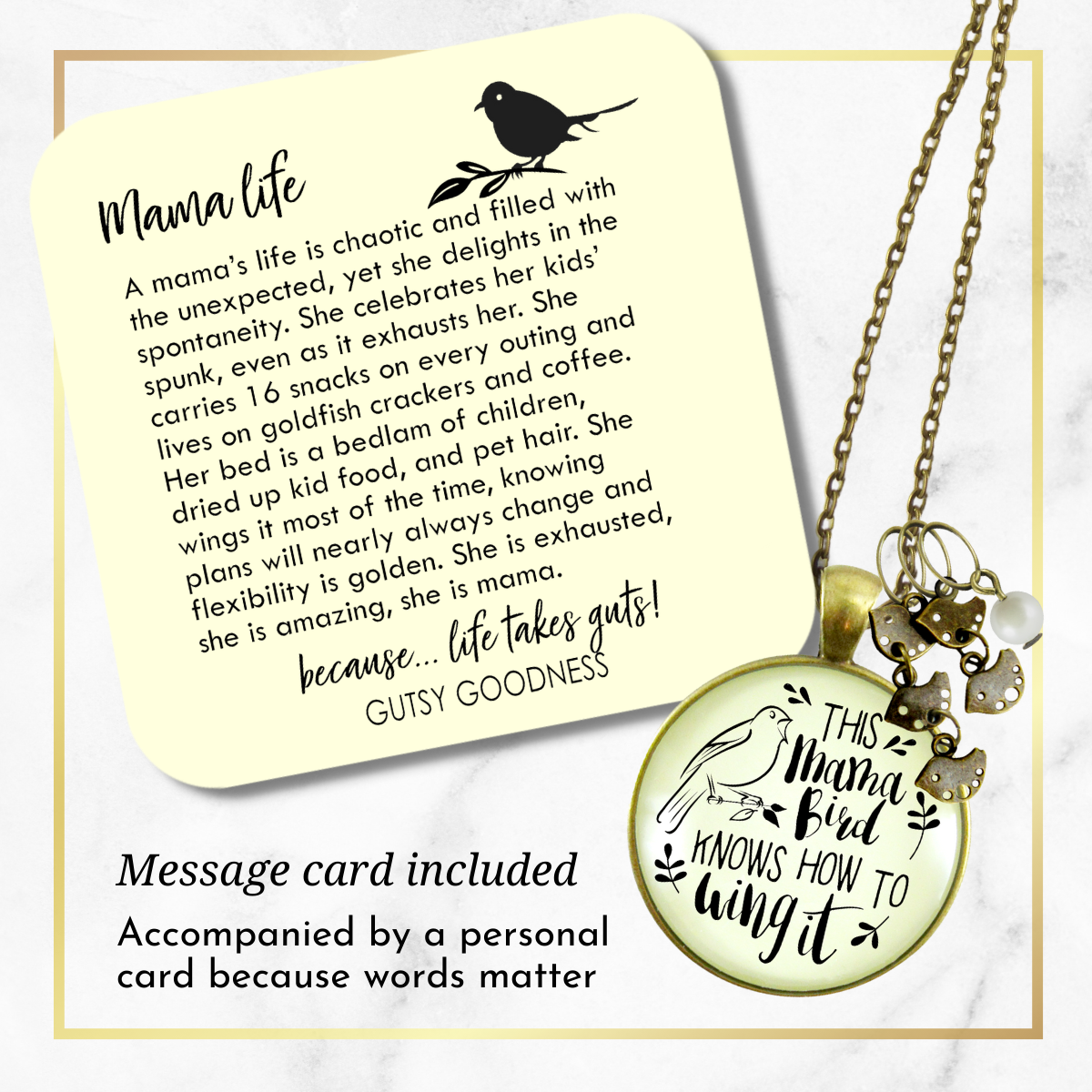 Mama Bird Necklace 5 Kids Wings It Baby Bird Charm Gift Mom Jewelry  Necklace - Gutsy Goodness Handmade Jewelry
