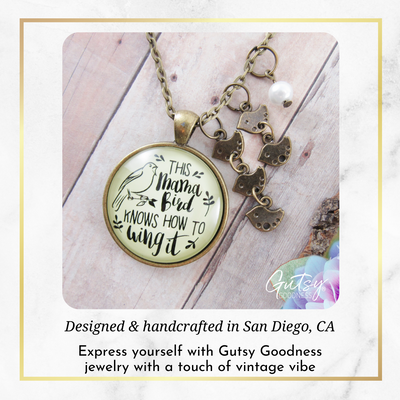 Mama Bird Necklace 5 Kids Wings It Baby Bird Charm Gift Mom Jewelry  Necklace - Gutsy Goodness Handmade Jewelry