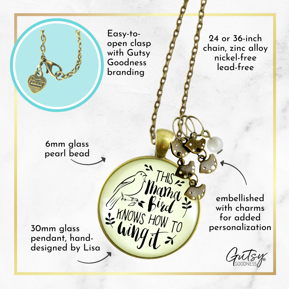 Mama Bird Necklace 5 Kids Wings It Baby Bird Charm Gift Mom Jewelry  Necklace - Gutsy Goodness Handmade Jewelry