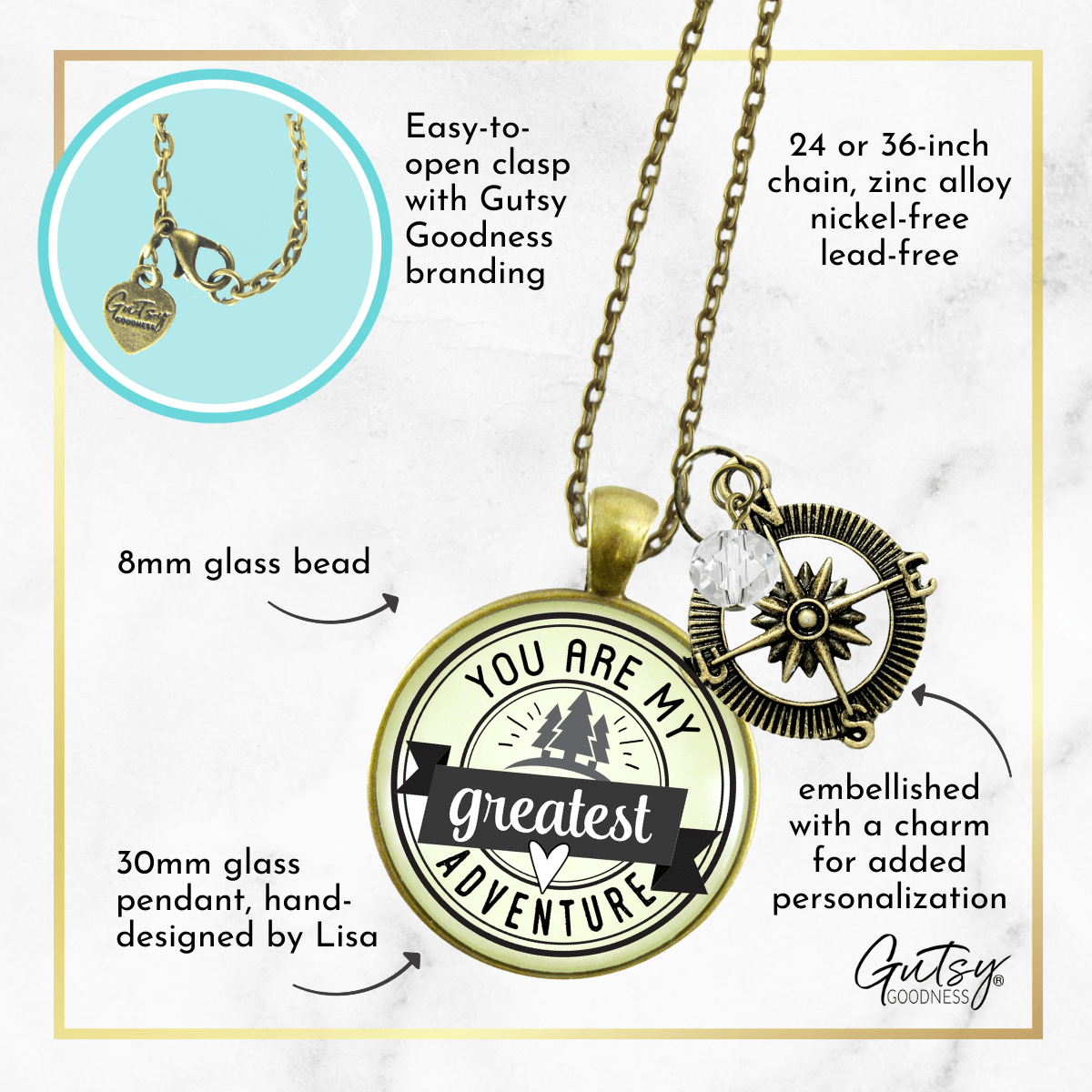 Gutsy Goodness You are My Greatest Adventure Compass Necklace Romantic Couple Gift - Gutsy Goodness;You Are My Greatest Adventure Compass Necklace Romantic Couple Gift - Gutsy Goodness Handmade Jewelry Gifts