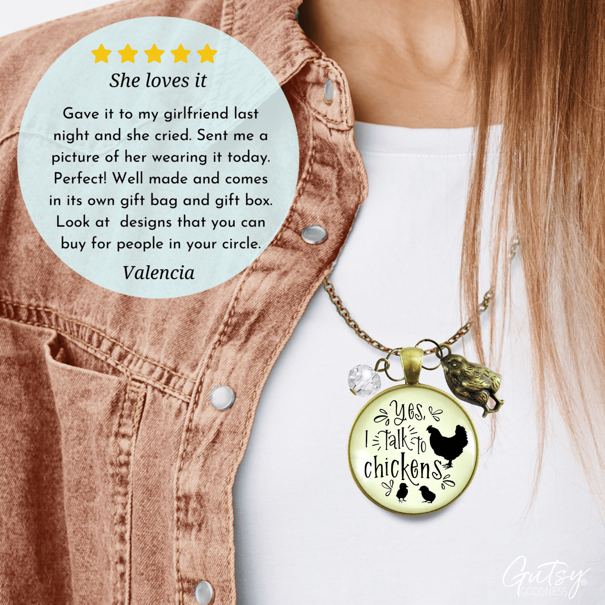Gutsy Goodness Chicken Mom Necklace Yes I Talk To Chickens Novelty Gift Farm Life Inspired - Gutsy Goodness;Chicken Mom Necklace Yes I Talk To Chickens Novelty Gift Farm Life Inspired - Gutsy Goodness Handmade Jewelry Gifts