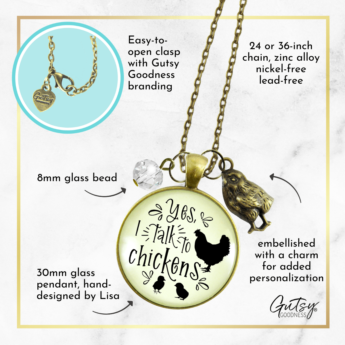 Gutsy Goodness Chicken Mom Necklace Yes I Talk To Chickens Novelty Gift Farm Life Inspired - Gutsy Goodness;Chicken Mom Necklace Yes I Talk To Chickens Novelty Gift Farm Life Inspired - Gutsy Goodness Handmade Jewelry Gifts