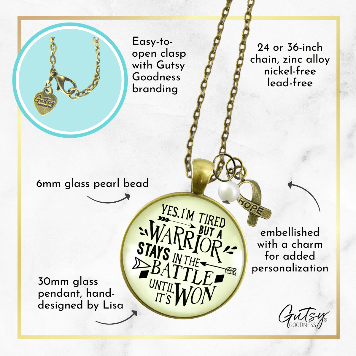Gutsy Goodness Survivor Necklace Yes I Am Tired But a Warrior Strong Ribbon Jewelry - Gutsy Goodness Handmade Jewelry;Survivor Necklace Yes I Am Tired But A Warrior Strong Ribbon Jewelry - Gutsy Goodness Handmade Jewelry Gifts