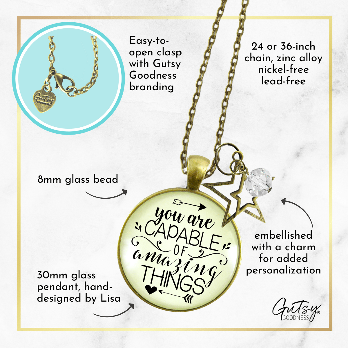 Gutsy Goodness You are Capable of Amazing Things Necklace Positive Quote Women Charm Jewelry - Gutsy Goodness Handmade Jewelry;You Are Capable Of Amazing Things Necklace Positive Quote Women Charm Jewelry - Gutsy Goodness Handmade Jewelry Gifts