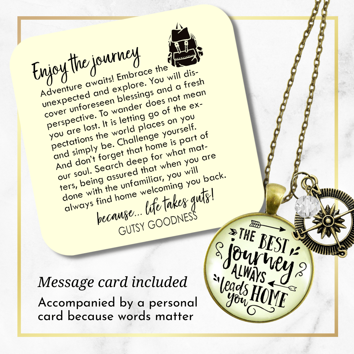 Gutsy Goodness The Best Journey Leads Home Adventure Necklace Life Compass Charm - Gutsy Goodness Handmade Jewelry;The Best Journey Leads Home Adventure Necklace Life Compass Charm - Gutsy Goodness Handmade Jewelry Gifts