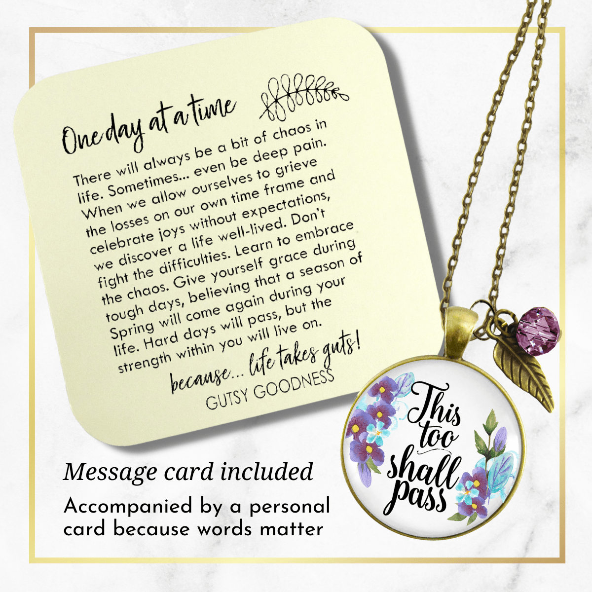 Gutsy Goodness This Too Shall Pass Necklace Inspirational Floral Watercolor Jewelry - Gutsy Goodness Handmade Jewelry;This Too Shall Pass Necklace Inspirational Floral Watercolor Jewelry - Gutsy Goodness Handmade Jewelry Gifts