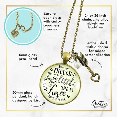 Gutsy Goodness Though She Be Little She is Fierce Necklace Shakespeare Words Jewelry - Gutsy Goodness Handmade Jewelry;Though She Be Little She Is Fierce Necklace Shakespeare Words Jewelry - Gutsy Goodness Handmade Jewelry Gifts