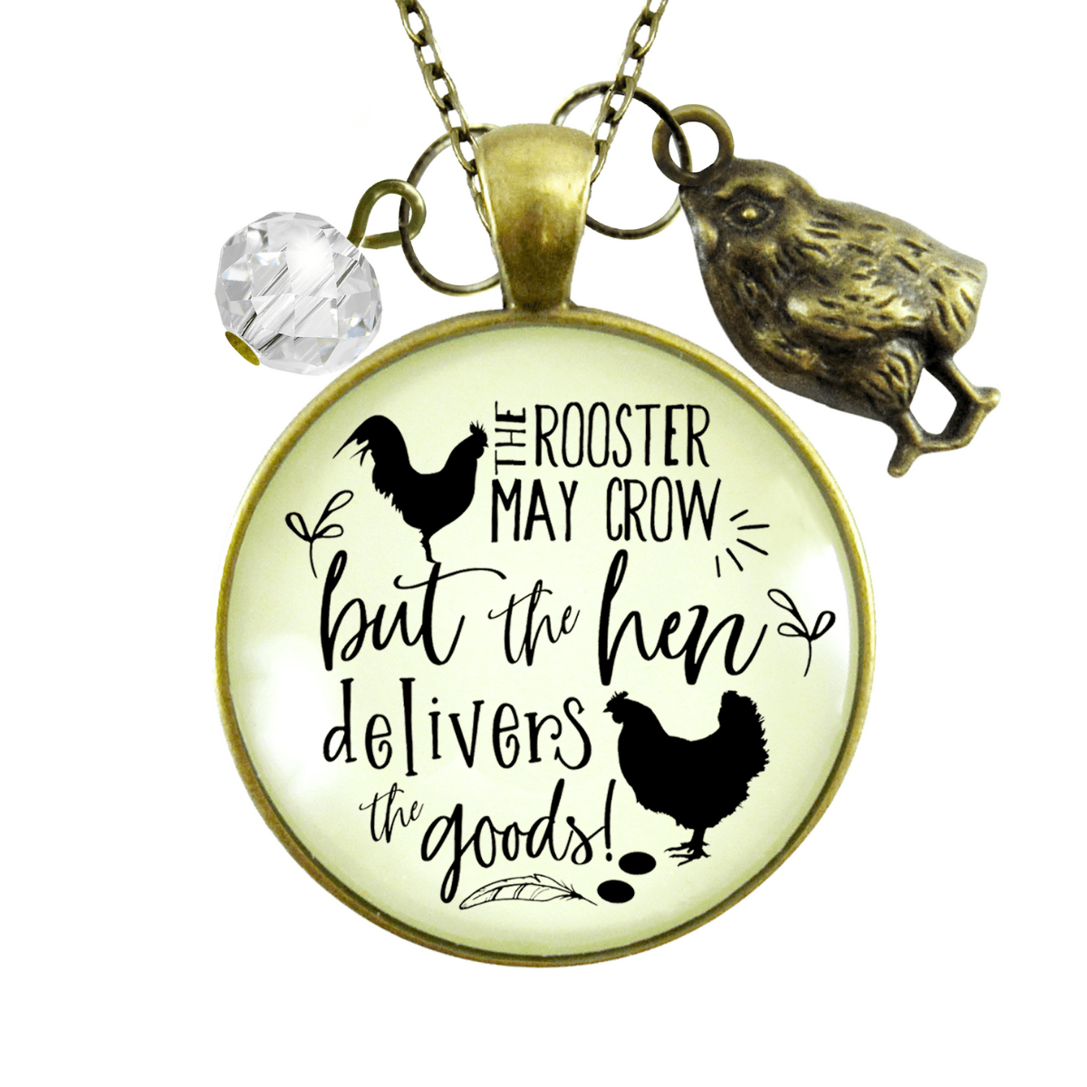 Gutsy Goodness Chicken Necklace Rooster May Crow Hen Delivers Jewelry - Gutsy Goodness;Chicken Necklace Rooster May Crow Hen Delivers Jewelry - Gutsy Goodness Handmade Jewelry Gifts