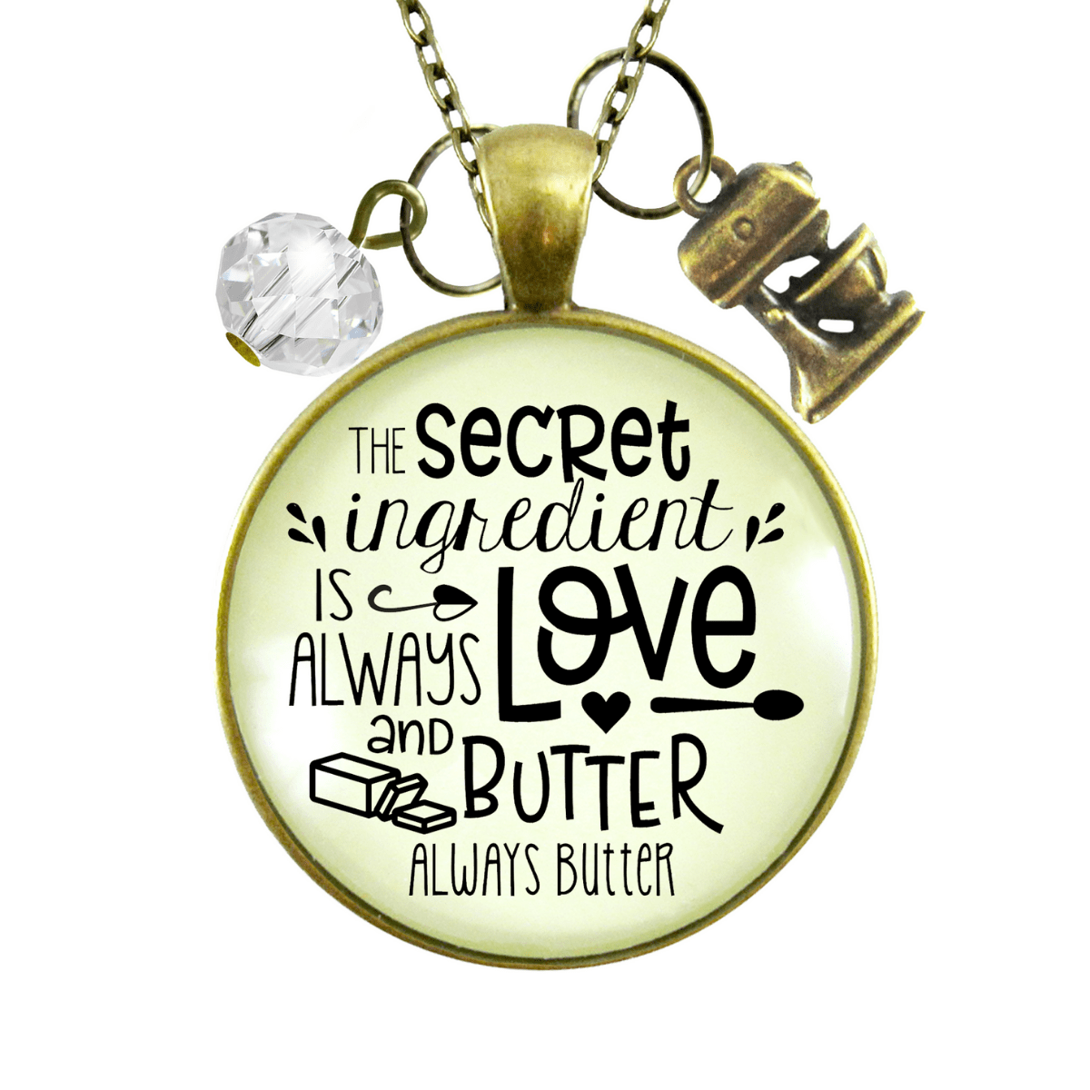 Gutsy Goodness Baking Necklace Secret Ingredient Love Butter Southern Food Jewelry Mixer Charm - Gutsy Goodness Handmade Jewelry;Baking Necklace Secret Ingredient Love Butter Southern Food Jewelry Mixer Charm - Gutsy Goodness Handmade Jewelry Gifts