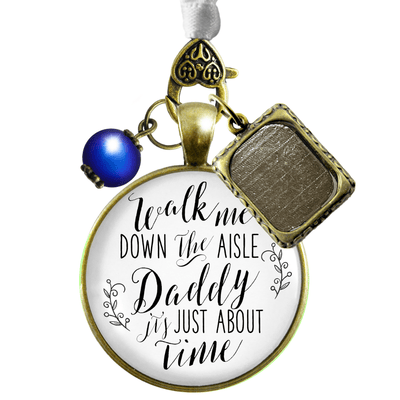 Wedding Bouquet Charm Walk Me Down Aisle Daddy Rustic Memory White Blue Photo Frame - Gutsy Goodness;Wedding Bouquet Charm Walk Me Down Aisle Daddy Rustic Memory White Blue Photo Frame - Gutsy Goodness Handmade Jewelry Gifts
