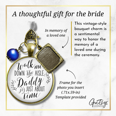 Wedding Bouquet Charm Walk Me Down Aisle Daddy Rustic Memory White Blue Photo Frame - Gutsy Goodness;Wedding Bouquet Charm Walk Me Down Aisle Daddy Rustic Memory White Blue Photo Frame - Gutsy Goodness Handmade Jewelry Gifts