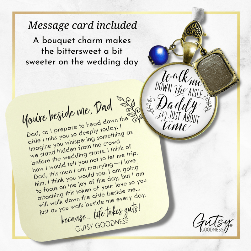 Wedding Bouquet Charm Walk Me Down Aisle Daddy Rustic Memory White Blue Photo Frame - Gutsy Goodness;Wedding Bouquet Charm Walk Me Down Aisle Daddy Rustic Memory White Blue Photo Frame - Gutsy Goodness Handmade Jewelry Gifts