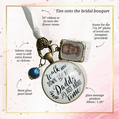 Wedding Bouquet Charm Walk Me Down Aisle Daddy Rustic Memory White Blue Photo Frame - Gutsy Goodness;Wedding Bouquet Charm Walk Me Down Aisle Daddy Rustic Memory White Blue Photo Frame - Gutsy Goodness Handmade Jewelry Gifts