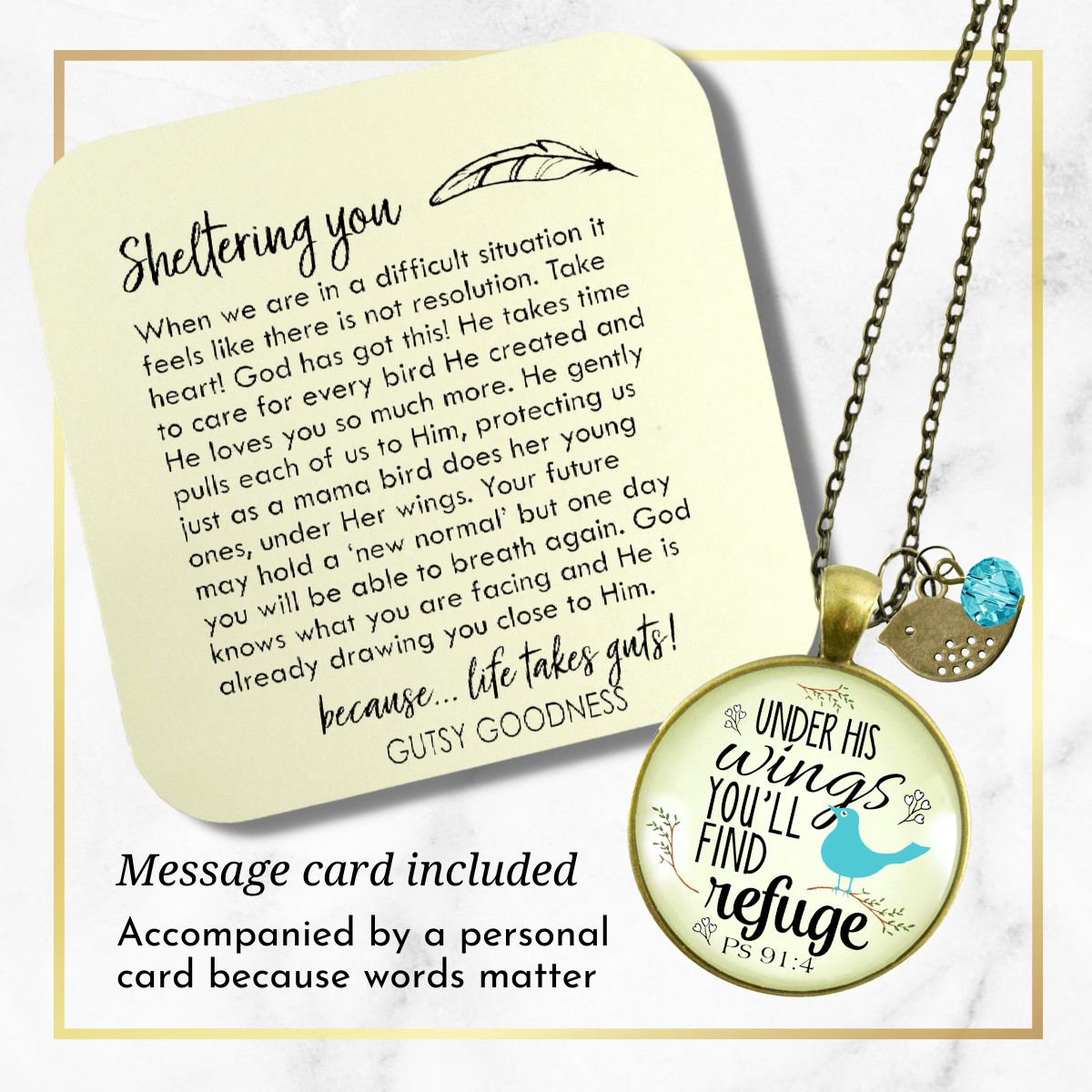 Gutsy Goodness Bible Quote Necklace Under His Wings Refuge Psalm 91 Promise Jewelry - Gutsy Goodness Handmade Jewelry;Bible Quote Necklace Under His Wings Refuge Psalm 91 Promise Jewelry - Gutsy Goodness Handmade Jewelry Gifts