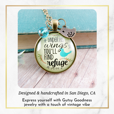 Gutsy Goodness Bible Quote Necklace Under His Wings Refuge Psalm 91 Promise Jewelry - Gutsy Goodness Handmade Jewelry;Bible Quote Necklace Under His Wings Refuge Psalm 91 Promise Jewelry - Gutsy Goodness Handmade Jewelry Gifts