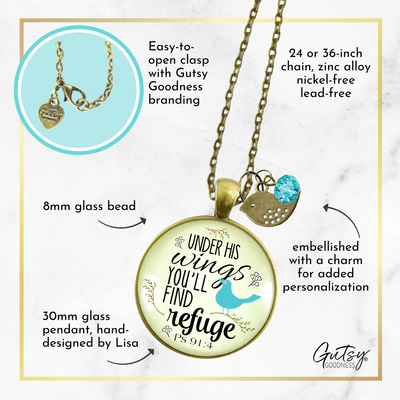 Gutsy Goodness Bible Quote Necklace Under His Wings Refuge Psalm 91 Promise Jewelry - Gutsy Goodness Handmade Jewelry;Bible Quote Necklace Under His Wings Refuge Psalm 91 Promise Jewelry - Gutsy Goodness Handmade Jewelry Gifts