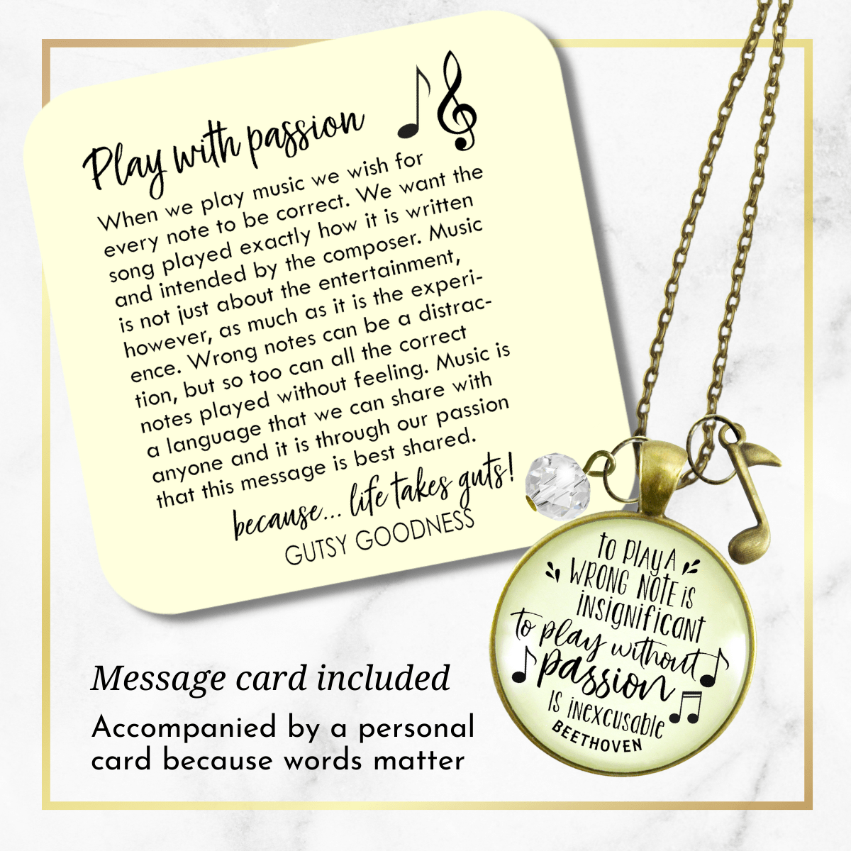 Gutsy Goodness Music Note Necklace To Play Wrong Note Beethoven Quote Teacher Gift - Gutsy Goodness Handmade Jewelry;Music Note Necklace To Play Wrong Note Beethoven Quote Teacher Gift - Gutsy Goodness Handmade Jewelry Gifts