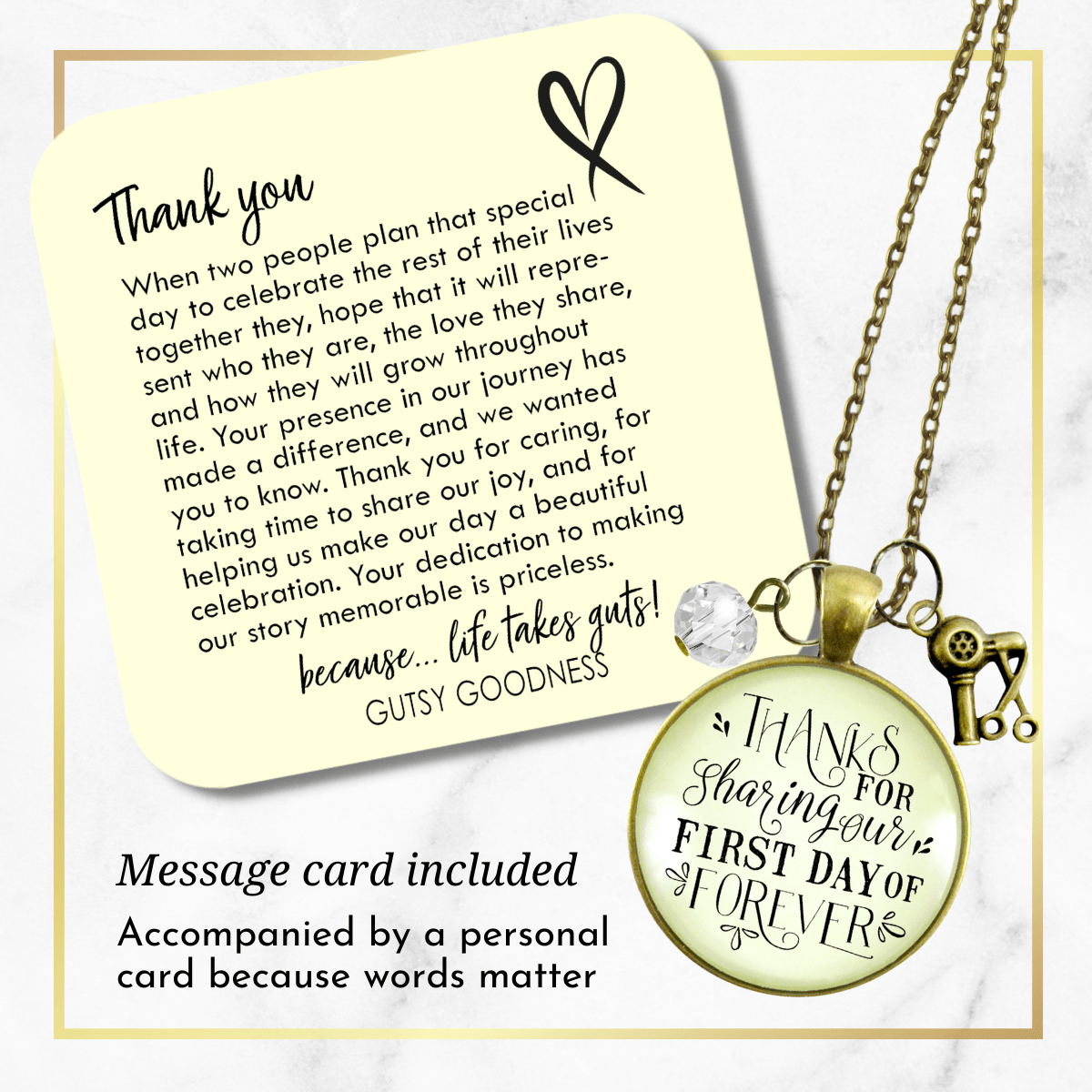 Wedding Hairdresser Gift Necklace Thanks for Sharing Bride Stylist - Gutsy Goodness