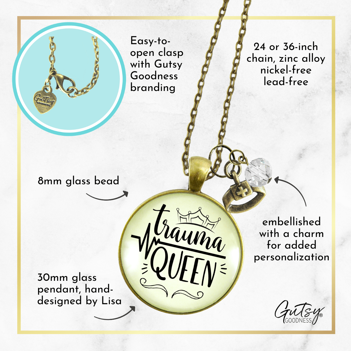 Gutsy Goodness Trauma Queen Necklace Nurse Medical Assistant Funny Quote Jewelry - Gutsy Goodness Handmade Jewelry;Trauma Queen Necklace Nurse Medical Assistant Funny Quote Jewelry - Gutsy Goodness Handmade Jewelry Gifts