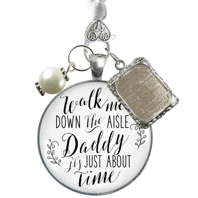Wedding Bouquet Charm Walk Me Down Aisle Daddy Memorial Silver Tone Gift Photo Frame - Gutsy Goodness Handmade Jewelry Gifts