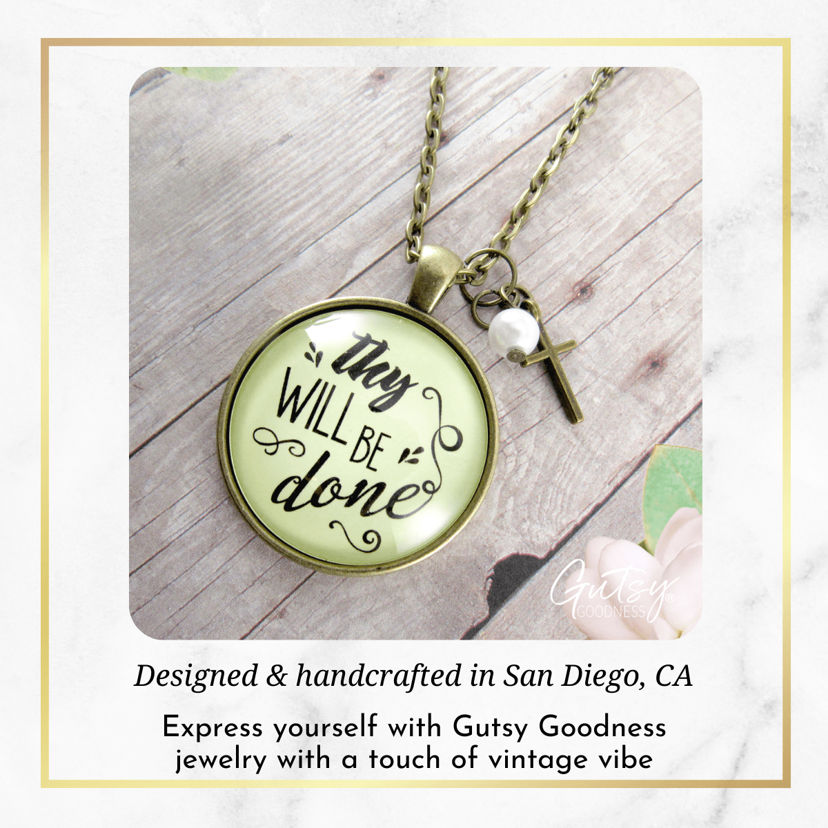 Gutsy Goodness Thy Will Be Done Christian Message Quote Necklace Cross Charm Jewelry - Gutsy Goodness Handmade Jewelry;Thy Will Be Done Christian Message Quote Necklace Cross Charm Jewelry - Gutsy Goodness Handmade Jewelry Gifts