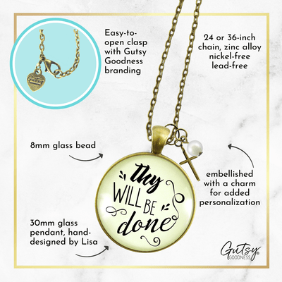 Gutsy Goodness Thy Will Be Done Christian Message Quote Necklace Cross Charm Jewelry - Gutsy Goodness Handmade Jewelry;Thy Will Be Done Christian Message Quote Necklace Cross Charm Jewelry - Gutsy Goodness Handmade Jewelry Gifts