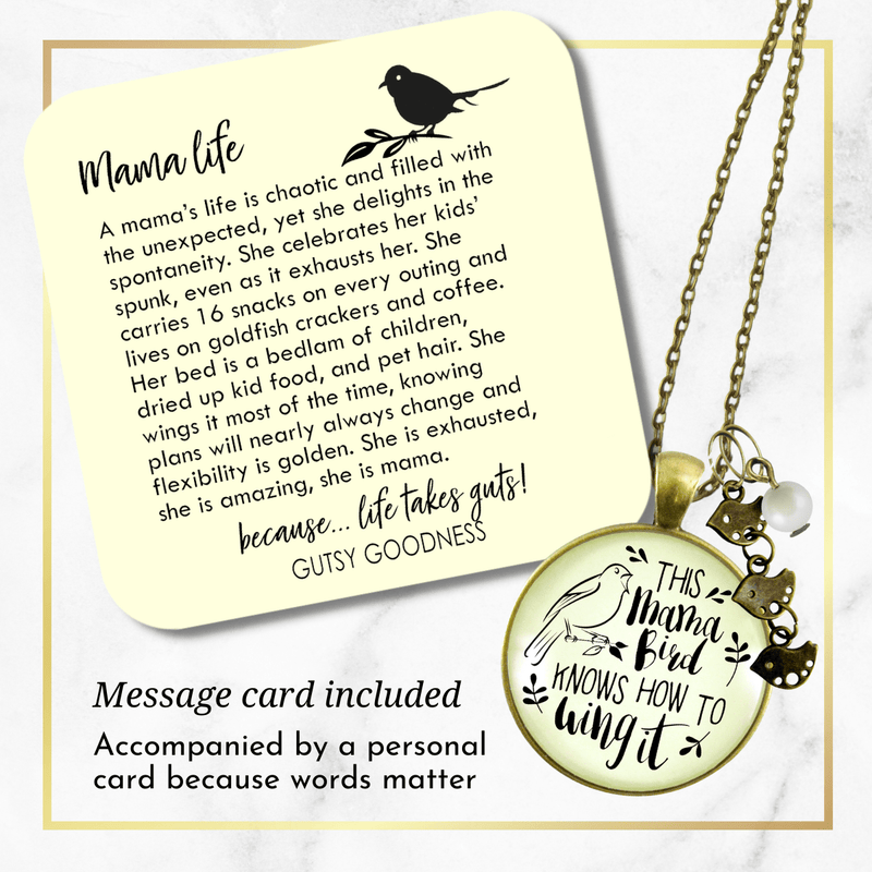Mama Bird Necklace 3 Kids Wings It Baby Bird Charm Gift Mom Jewelry - Gutsy Goodness;Mama Bird Necklace 3 Kids Wings It Baby Bird Charm Gift Mom Jewelry - Gutsy Goodness Handmade Jewelry Gifts