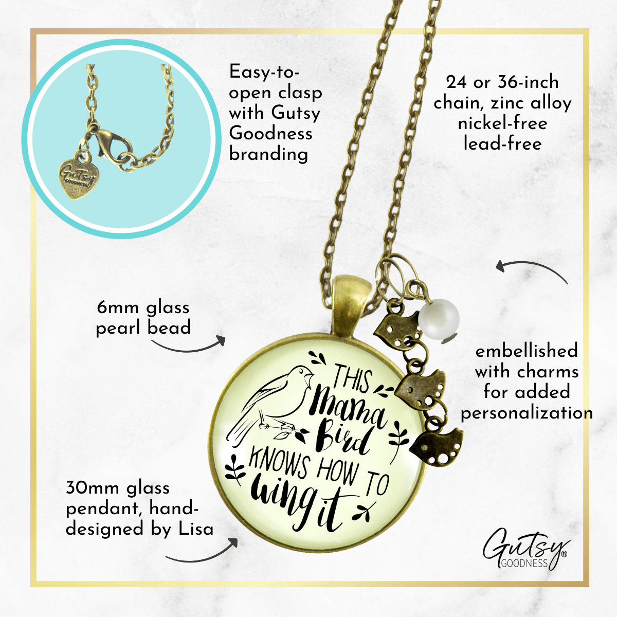 Mama Bird Necklace 3 Kids Wings It Baby Bird Charm Gift Mom Jewelry - Gutsy Goodness;Mama Bird Necklace 3 Kids Wings It Baby Bird Charm Gift Mom Jewelry - Gutsy Goodness Handmade Jewelry Gifts