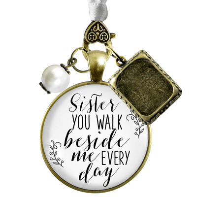 Bridal Bouquet Photo Charm Sister Beside Me White Wedding Memorial Picture Jewelry - Gutsy Goodness Handmade Jewelry Gifts