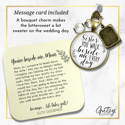 Bridal Bouquet Photo Charm Sister Beside Me White Wedding Memorial Picture Jewelry - Gutsy Goodness Handmade Jewelry Gifts