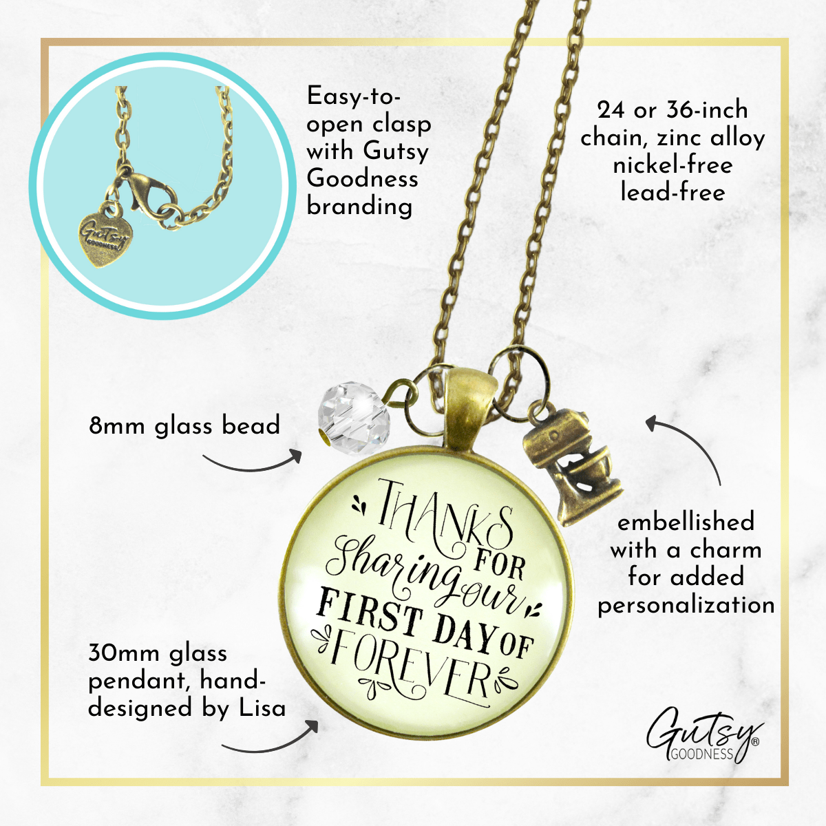 Gutsy Goodness Wedding Cake Baker Gift Necklace Thanks for Sharing Our Day Charm - Gutsy Goodness Handmade Jewelry;Wedding Cake Baker Gift Necklace Thanks For Sharing Our Day Charm - Gutsy Goodness Handmade Jewelry Gifts
