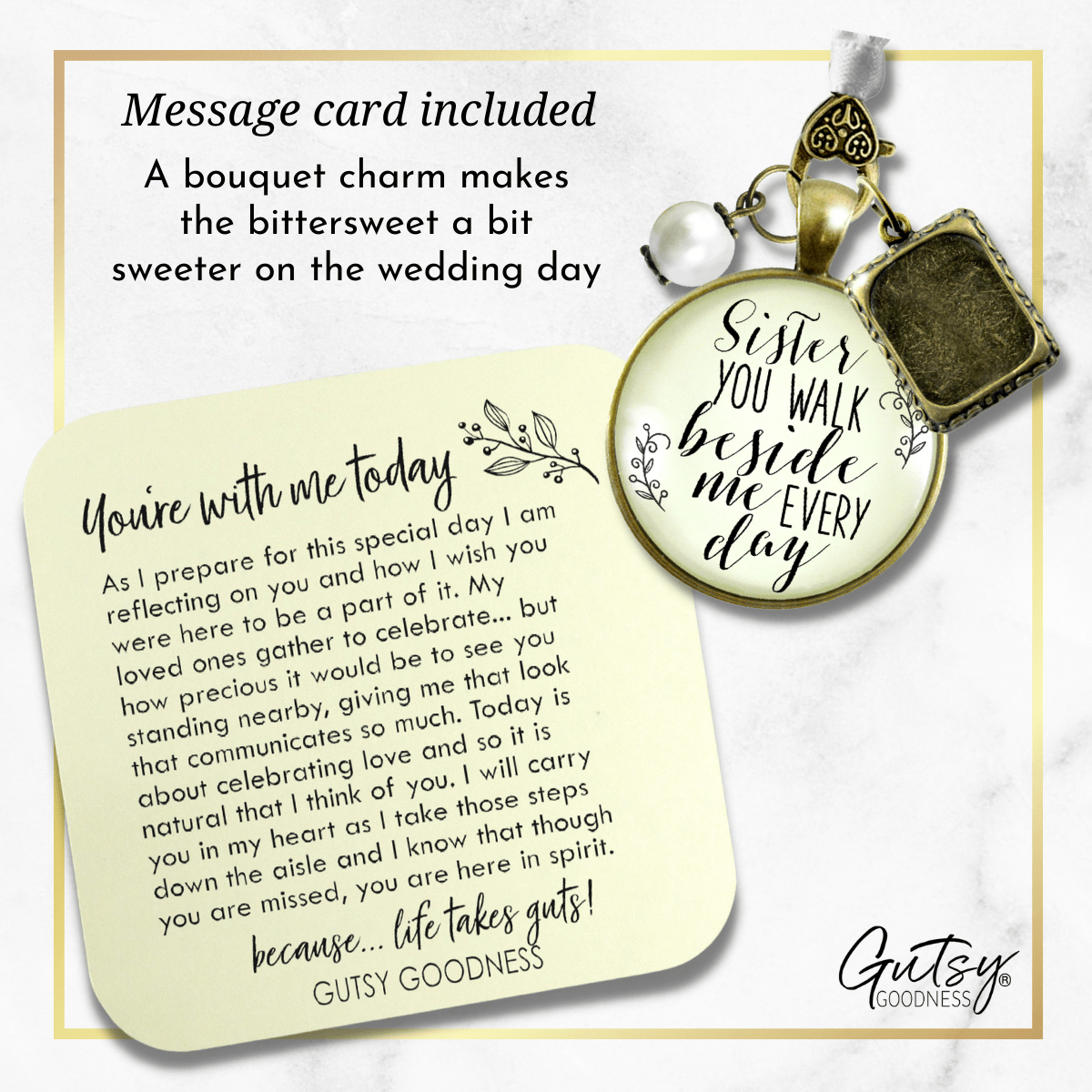 Bridal Bouquet Photo Charm Sister Beside Me Wedding Memorial Picture Jewelry - Gutsy Goodness Handmade Jewelry Gifts