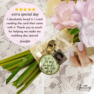 Bridal Bouquet Photo Charm Sister Beside Me Wedding Memorial Picture Jewelry - Gutsy Goodness Handmade Jewelry Gifts