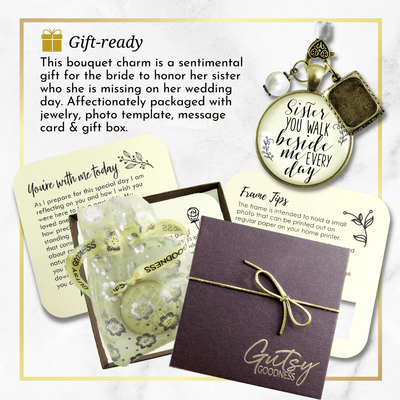 Bridal Bouquet Photo Charm Sister Beside Me Wedding Memorial Picture Jewelry - Gutsy Goodness Handmade Jewelry Gifts